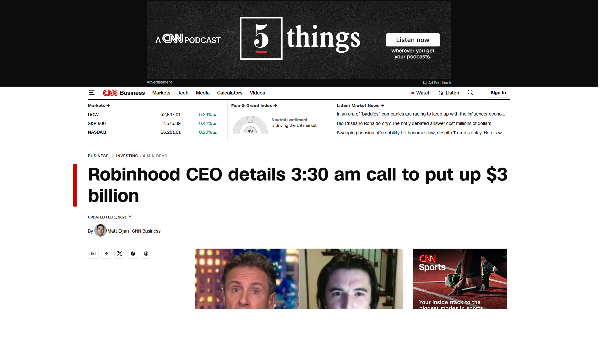 CNN: Robinhood CEO details 3:30 am call